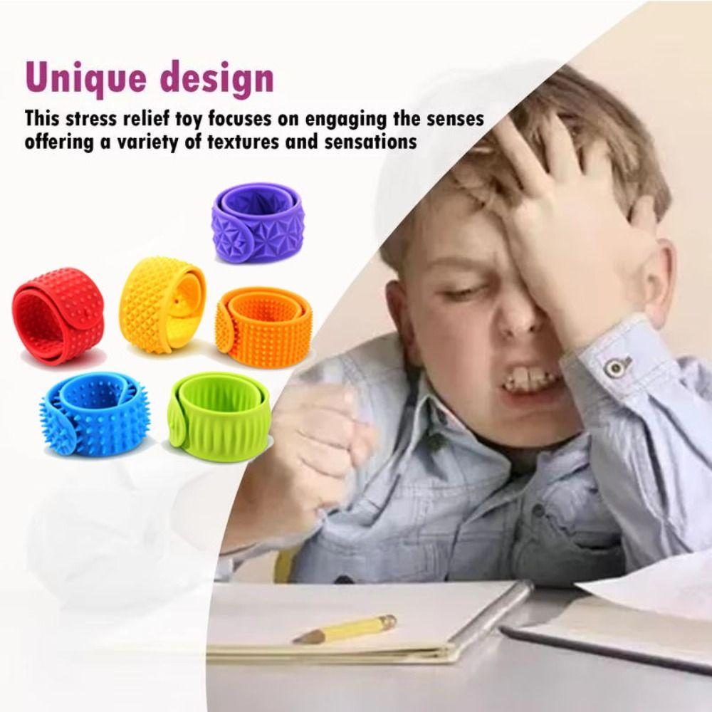 6pcs Wearable Design Sensory Textured Wristbands Childs Slap Band Toy  Adults Office Desk