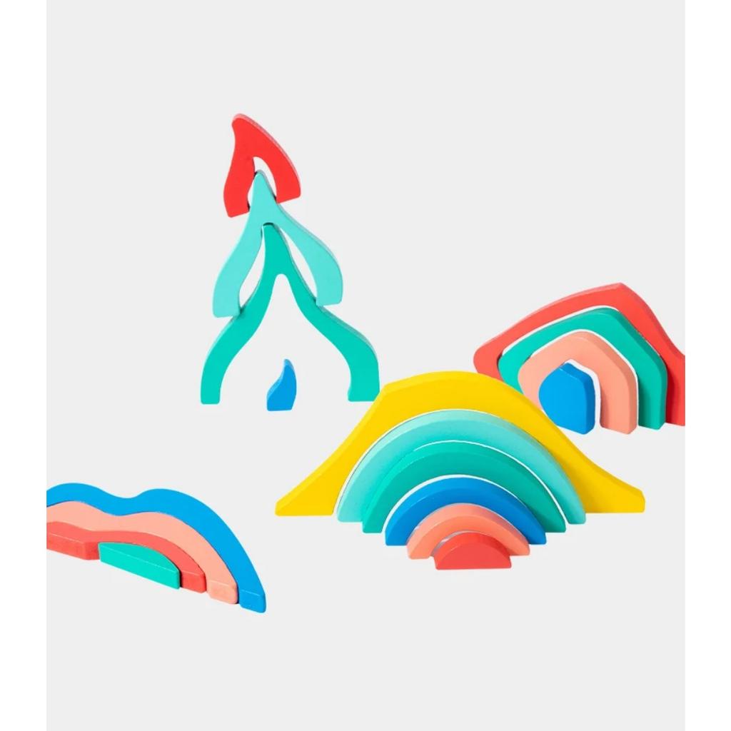 Children Rainbow Wooden Blocks Board Game Wooden Toys Montessori Parish Color Cognitive 3D Constructor Sensory Game Toy for Kids