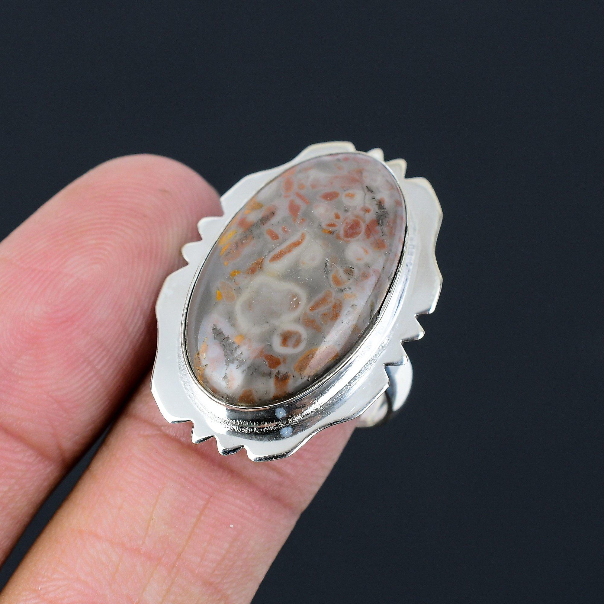 Halloween Sale 925 Silver Leopard Skin Jasper Gemstone Statement Ring Jewelry 9