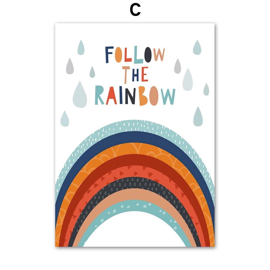 Stella Arcobaleno Numero Alfabeto Citazione Asilo Cartoni Animati Arte da Parete Pittura su Tela Poster e Stampe Immagini per Decorazione Stanza Bambini