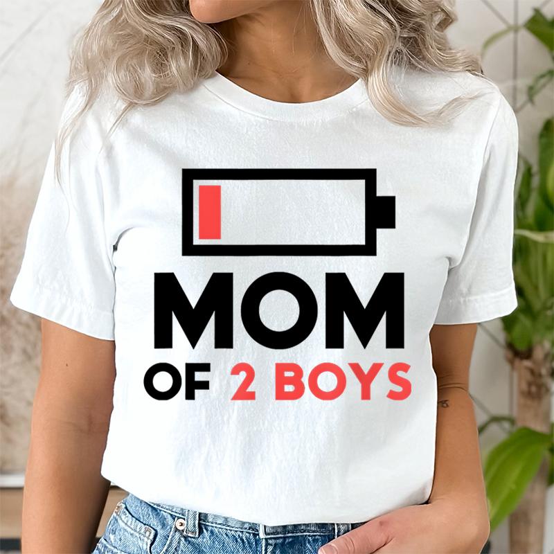 Women Clothing Graphic Mom of 2 Boys Print T Shirt Short Sleeve Ladies Mama Print Clothes Lady Tees Tops Female Womens T Shirt