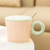 ins wind contrasting color mug with lid spoon high value ceramic cup creative design water cup office coffee