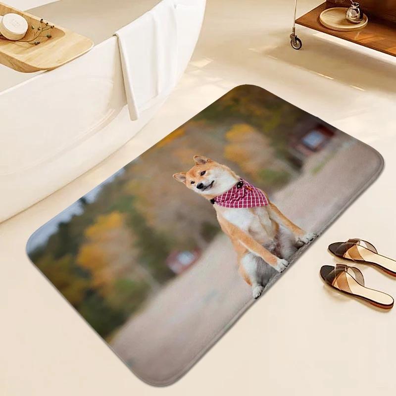 Bathroom Mat Shiba Inu Rug for Bedroom Doormat Entrance Door Living Room Bedroom Floor Carpet Anti Slip Modern Home Decoration