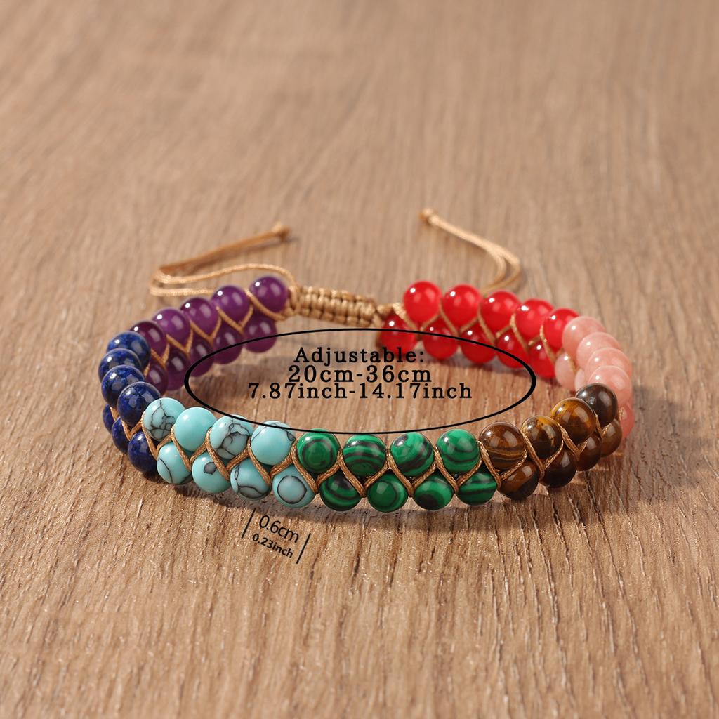 7 Chakra Healing Crystal Bracelet, Om Symbol Natural Stone Beaded Bracelet for Meditatio