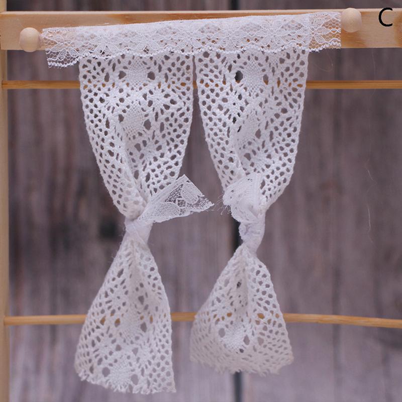 1:12 Cute Dollhouse Miniatures Daisy Flower Curtain Lace Curtain Cotton Curtain for Dolls House Bedroom Furniture Decor