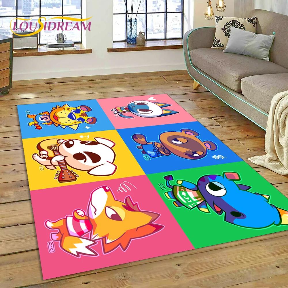 Niedlicher Animal Crossing New Horizons Cartoon Teppich für Schlafzimmer Wohnzimmer Zuhause Sofa Dekoration, Kinderspiel Große Dekor Bodenmatte