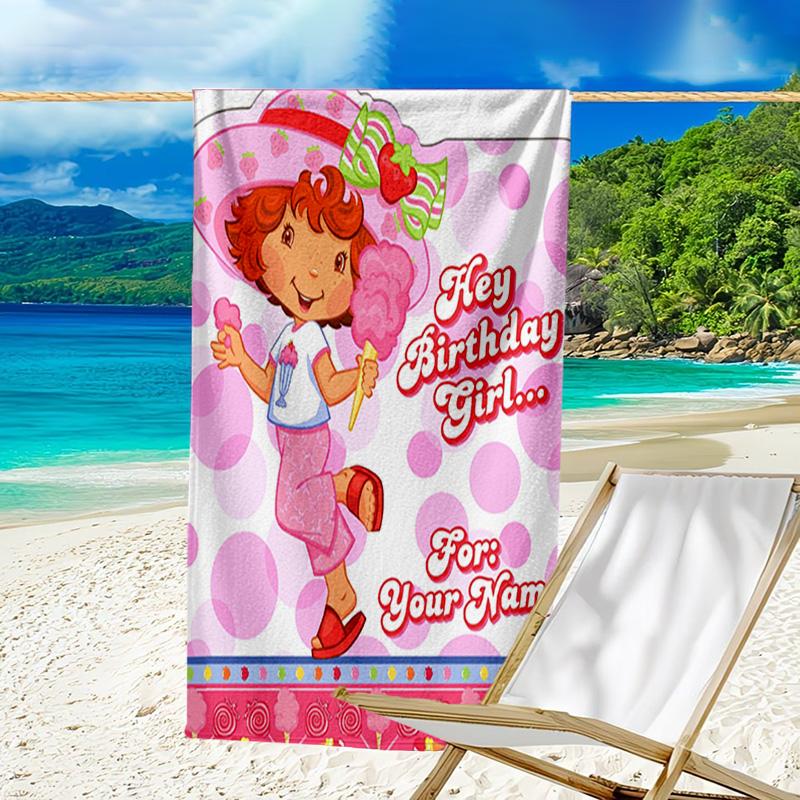 Custom Name Beach Towel Straw-berry Sweet Moment Beach Towel, Soft Microfiber, Gift for Her/Him, Birthday, for Pool, Beach, Travel, Fan gifts