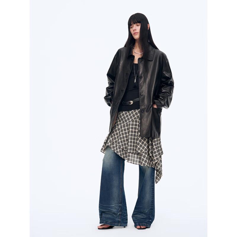 Fu Zhi'en Retro Leather Blazer Trench Coat