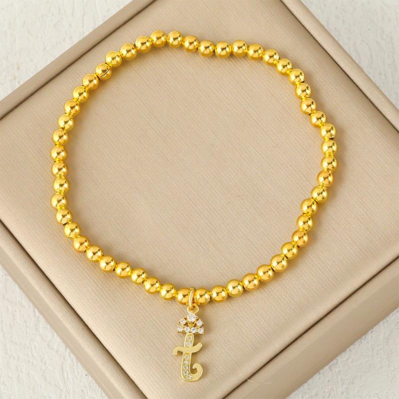 Fashion Round Bead 26 Crown Small Letter Bracelet Copper Plated Micro Inlaid Zircon High-end Jewelry