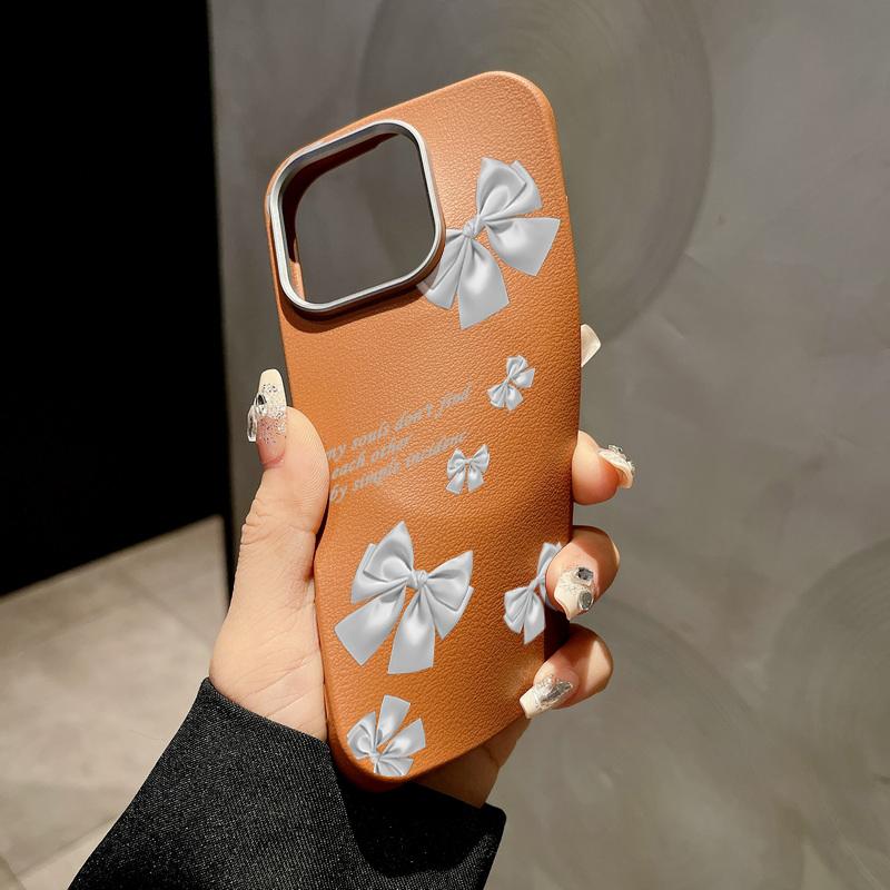 Cute Bowknot Print Leather Texture Slim Magnetic Case For iPhone 16 Pro Max 15 14 Pro 13 12 11 for MagSafe Shockproof TPU Soft Matte Phone Cover