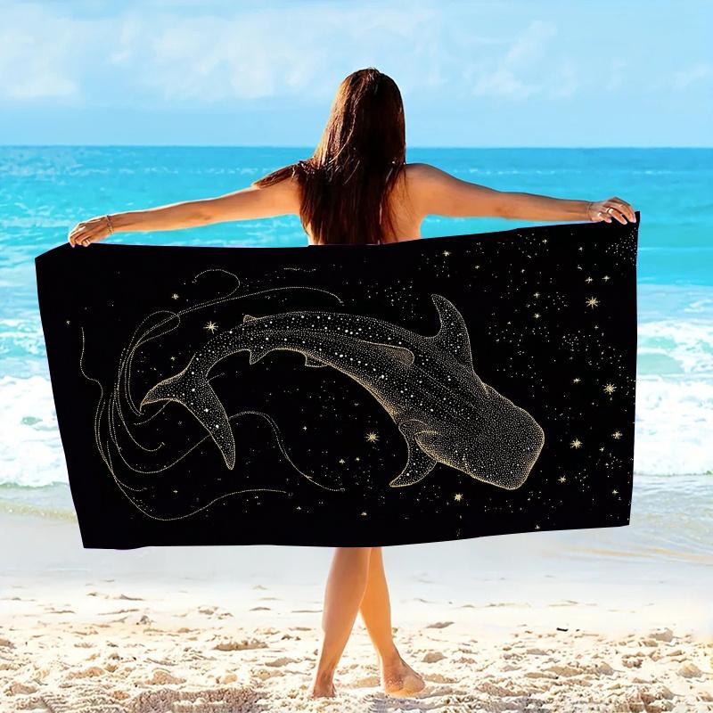 1Pc Whale Shark Beach Towel Constellation Print Ocean Space Design Quick Dry Soft Microfiber Bath Towel For Women Sea Loversgift