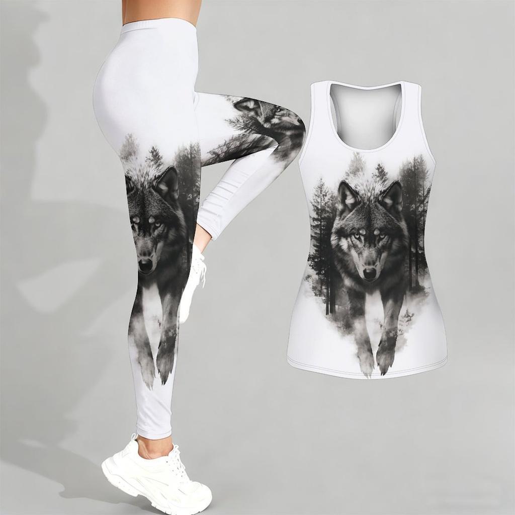 Animal Pattern Print Yoga Outfit for Women Fashion Workout Leggings Fitness Sports Casual Yoga Set Sports Suit