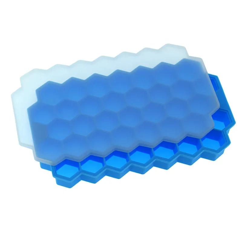 37 Grid Silicone Ice Cube Mold Honeycomb Ice Tray Mold Reusable Ice Cube Maker With Lids Jelly Juice Mold Whiskey Accessories