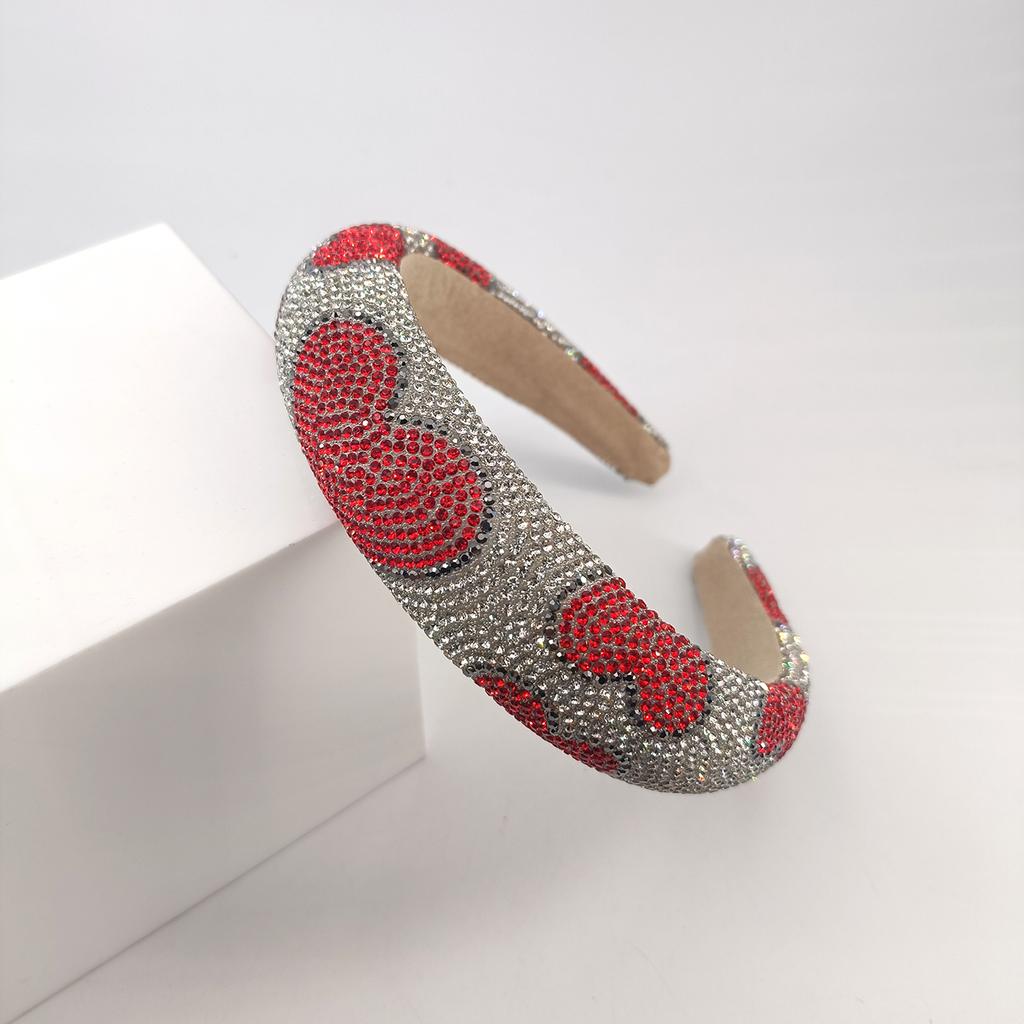 Baroque Heart Pattern Rhinestone Sponge Pad Headband Girls Women's Colored Rhinestone Adult Plastic Hairband Accessories