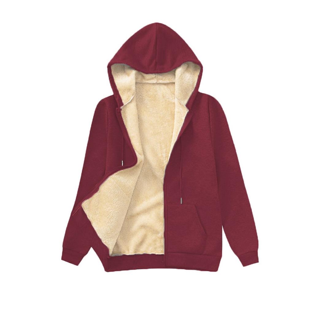 Women's Lined Zip Up Hoodie Long Sleeve Casual Warm Sweatshirt for Winter