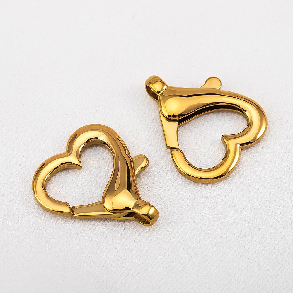 2pcs 304 Stainless Steel 18K Big Heart Buckle Lobster Clasps Hook Connectors for Keychain DIY Jewelery Making Materials Supplies