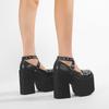 Gdgydh Punk Style Black Rivet Buckle High Heels Shoes for Women Trendy Gothic Waterproof Platform Shoes Belt Buckle Chunky Heels