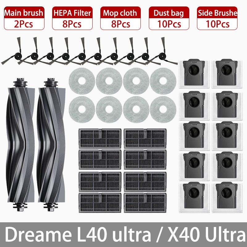Dreame L40 Ultra / X40 Ultra / MOVA P50 Pro Ultra / P10 Pro Ultra Reservdelar Tillbehör Huvudsidoborste Filter Moppduk Damm