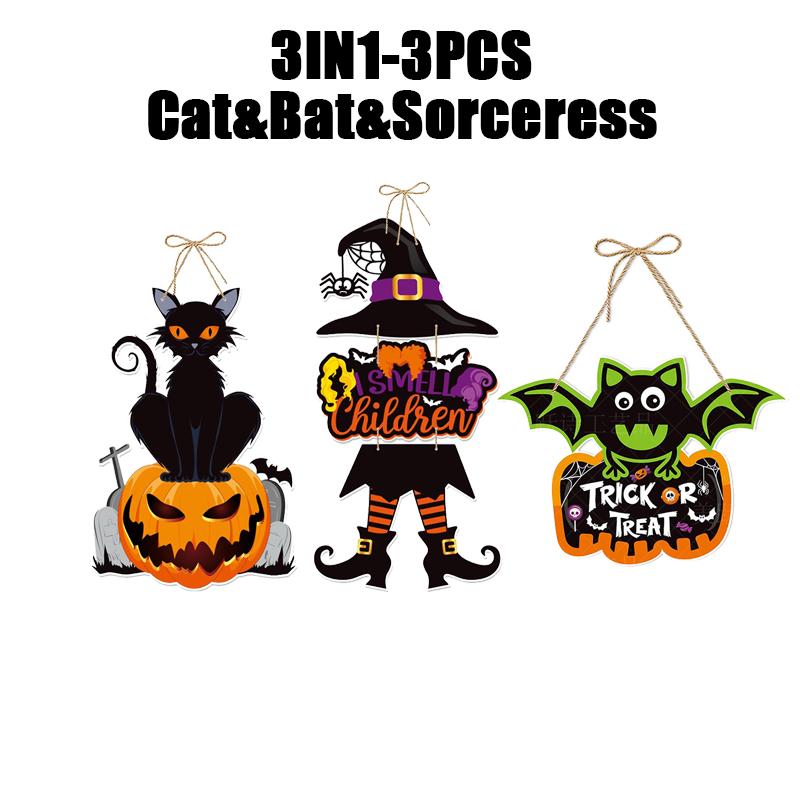 Halloween Ghost Black Cat Pumpkin Door Hanging Sign Decorations Happy Halloween Front Door Hanger Yard Wall Home Decor