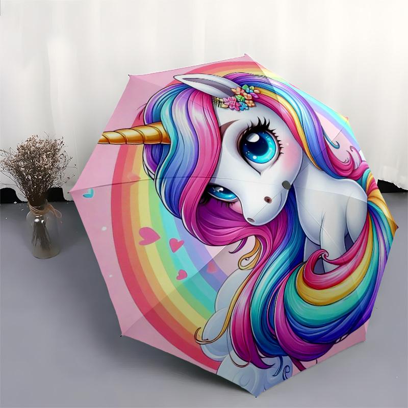 1pc Rainbow Unicorn Fantasy Art Umbrella with Plastic Handle,Suitable for All Seasons Home Travel Outdoor UmbrellaDD1787