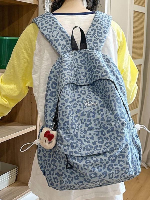 Women's Red Leopard Print Double Shoulder Backpack - Stylish American Niche Travel Bag, Large Capacity, Lightweight