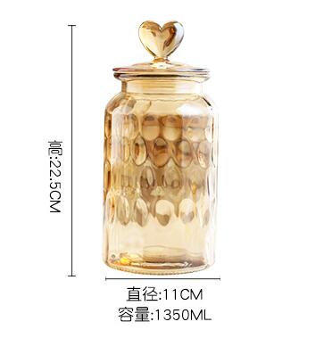 Amber Glass Sealed Jar Storage Bottle with Lid Large Capacity Transparent Heart-shaped Coffee Bean Storage Jar Kitchen Container