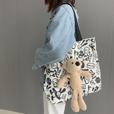 Large Capacity Bag New Tide Fashion Net Red Bear Graffiti Canvas Bag Women Shoulder Bag Tote Bag Shopping Bag