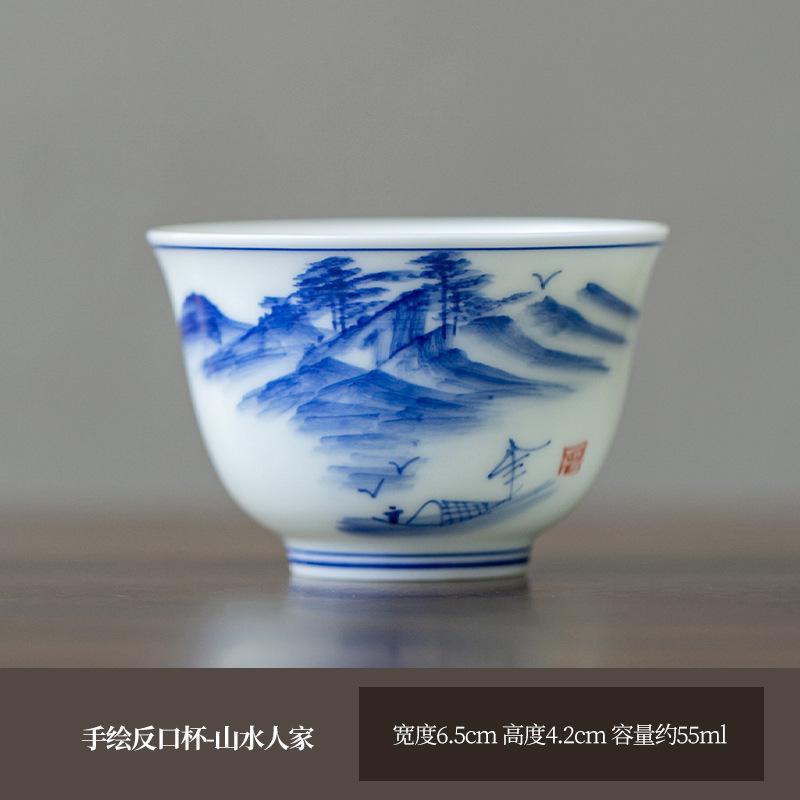 55ml Hand-painted Blue And White Landscape Teacups Ceramic Tea Mug Chinese Kung Fu Master Cup Small Tasting Teaware Drinkware