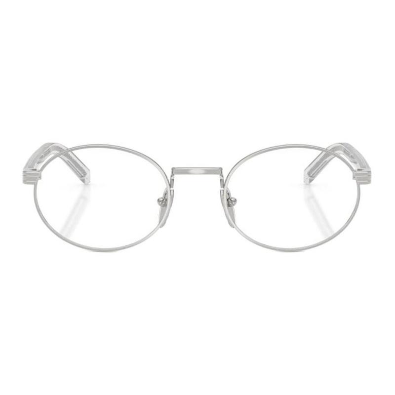 Prada Brand Logo Metal Oval Optical Frame Women's Silver Silver 52/21/145 Basic Packaging-glasses Case + Packaging Box