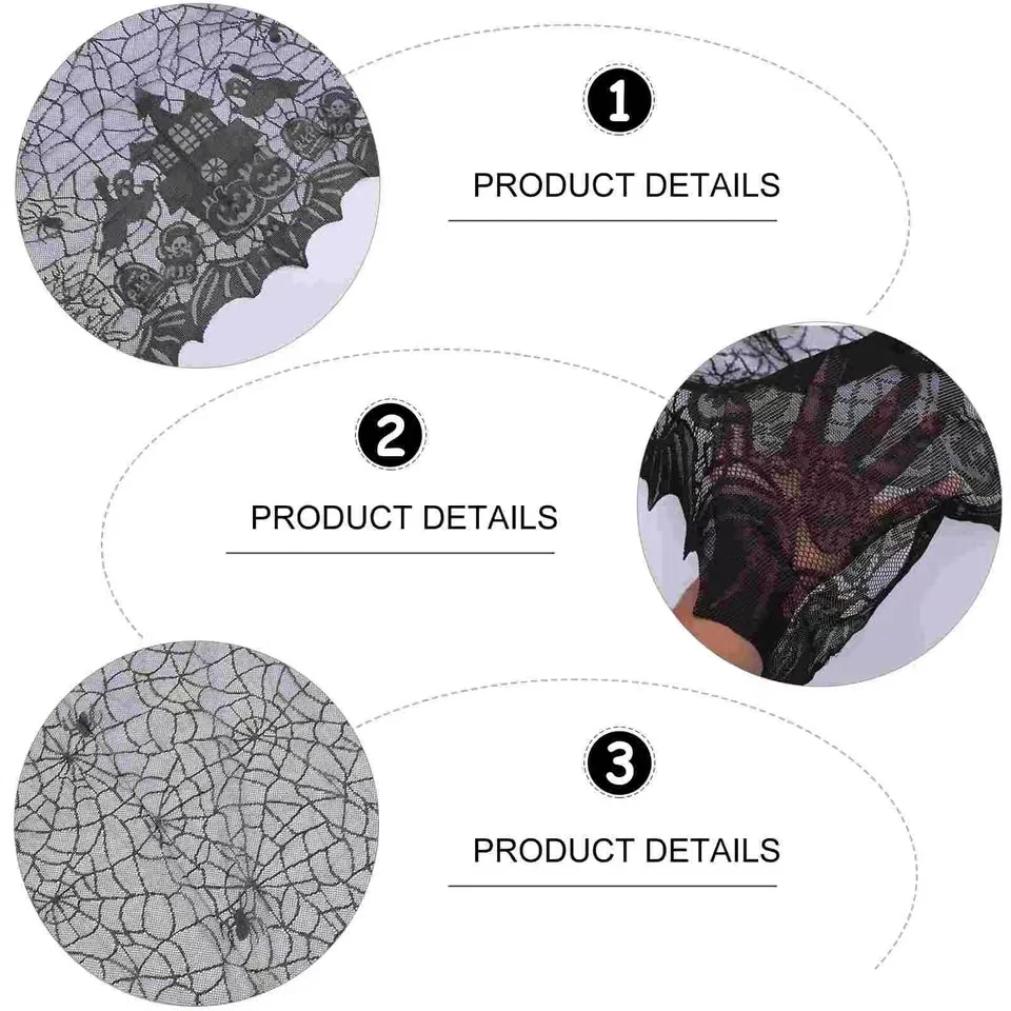 1 Pcs of Halloween Lace Tablecloth Spider Web Skull Pattern Rectangular Shape for Party Decoration Haunted House Pumpkin Design
