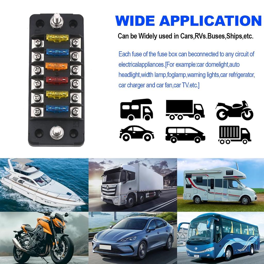 Fuse Block Blade Marine Fuse Panel Fuse Box ATC/ATO Waterproof Cover Negative Bus Included No LED Indicator for Car Boat Yacht RV Trailer Truck SUV