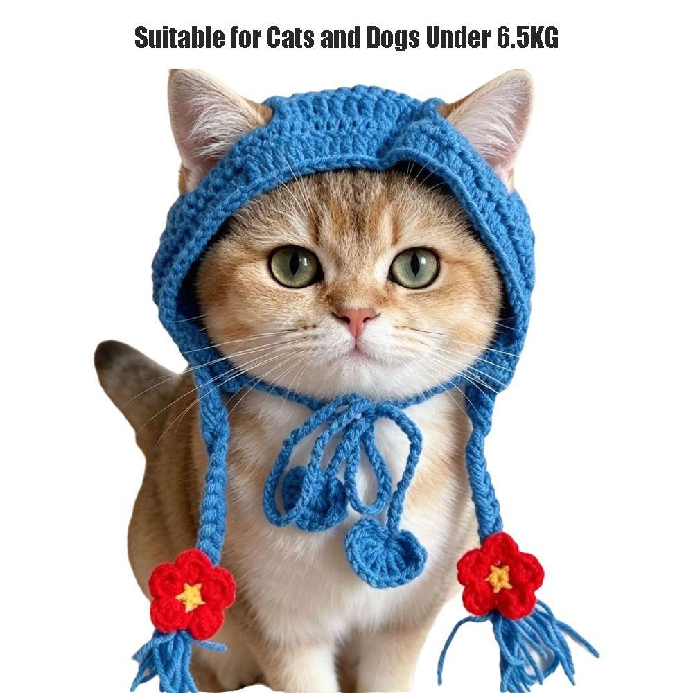 Funny Puppy Kittens Knitted Hat Handmade Pets Party Cosplay Headwear Fashion Cat Accessories  Party