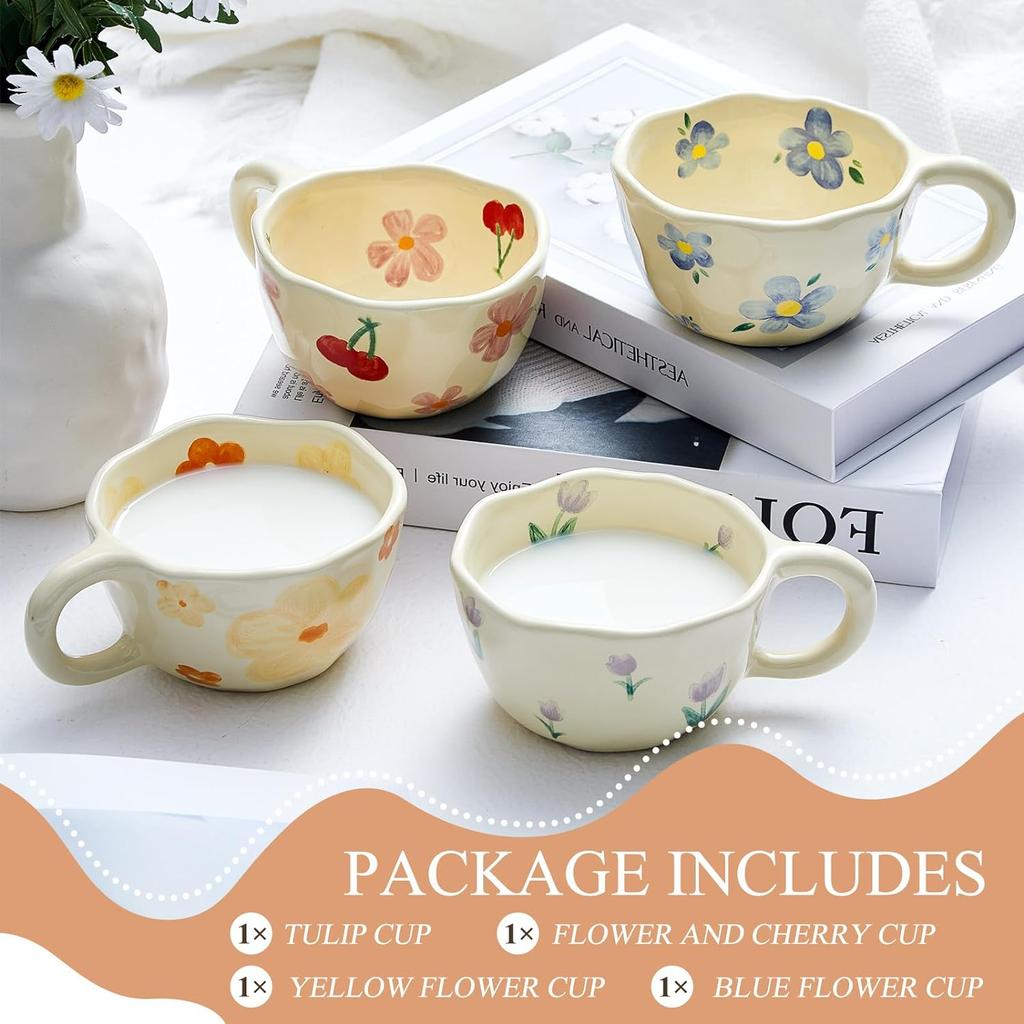 Hand Pinched Irregular Flower Ceramic Mugs Coffee Cups Milk Tea Cup Ins Korean Style Oatmeal Breakfast Mug Drinkware Kitchen cup