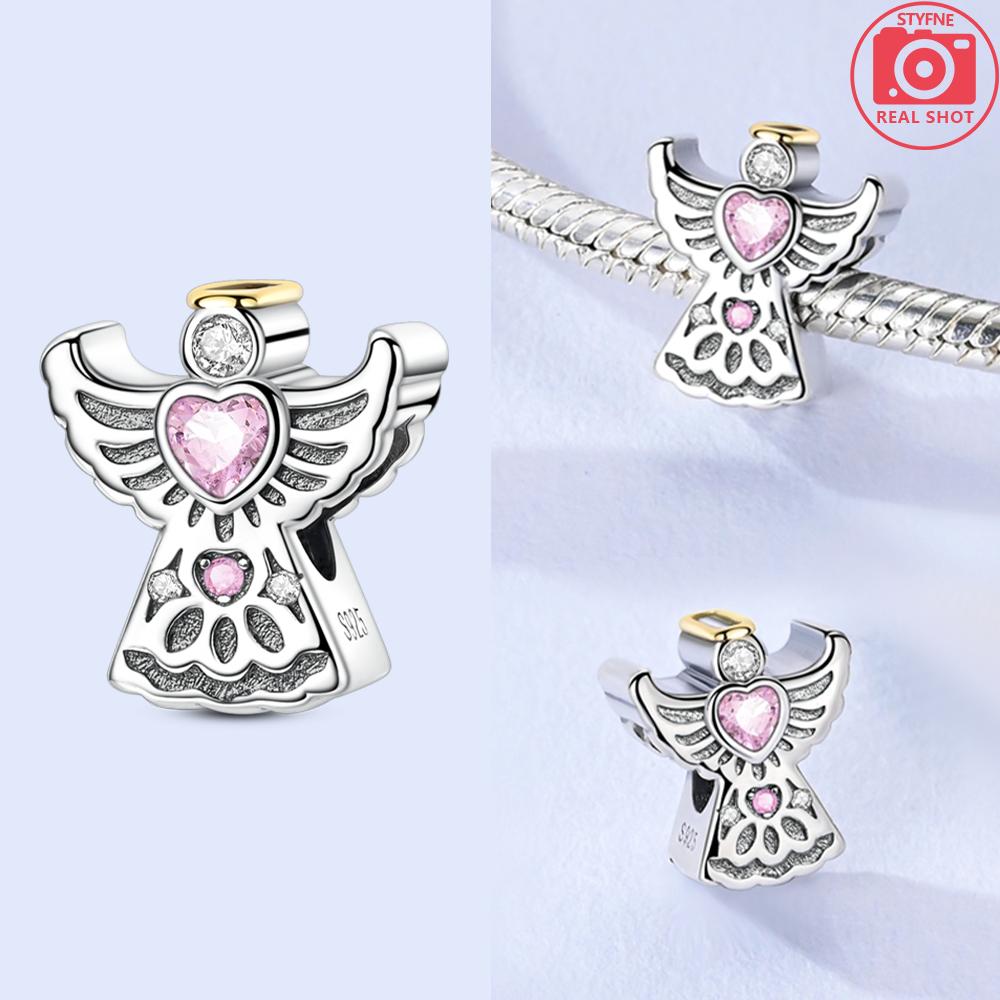 

Charms Copper Original Pink Angel Wing Love Heart Zircon Hug Beads Fit Bracelet Women Jewelry Diy Fine Gift