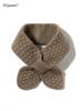 Women 100% Pure Cashmere Knitted Small Bowknot Scarf Neckerchief Moss Stitch Soft Neck Warmer Ring Collar Female Boutique Acc