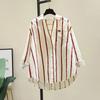 Spring Autumn Women's Oversized Youthful Design Patchwork Striped Shirt Summer Casual Long Sleeved Shirt Sunscreen Top