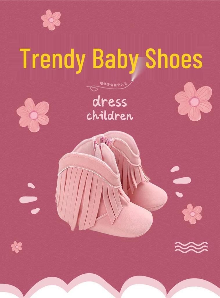 2023 Winter Tassel Toddler Shoes with Side Zipper and Soft Sole for Pre-Walking Baby Girls