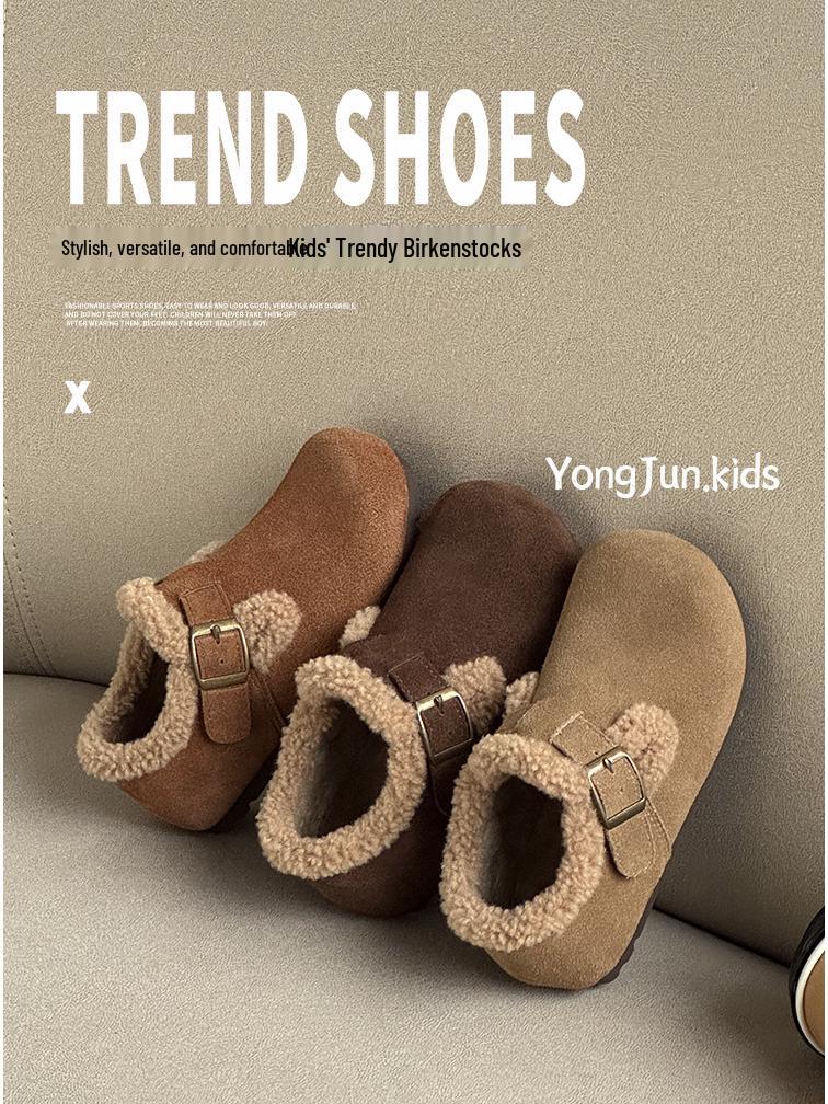 2025 Winter Kids' Birkenstock Soft Sole Moccasins: Trendy, Warm Cotton Shoes for Boys and Girls