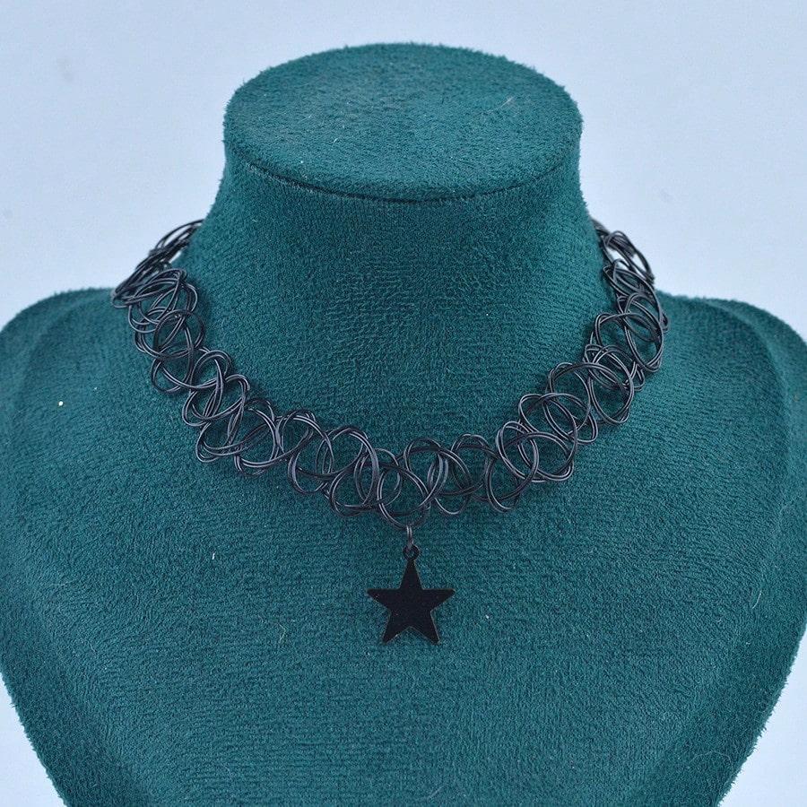 

Готическое ожерелье-чокер с подвеской в виде луны и звезды - Винтажный стиль, регулируемая эластичная цепочка для ключицы, эластичная, с полым дизайном, тату-шармами, ювелирное изделие