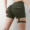 Womens High Waist Stretchy Pocket Shorts with Button Flap and Strap for Casual and Active Wear