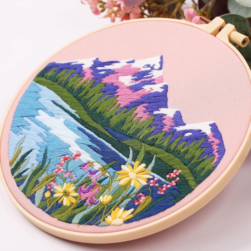 Harimau 4P in Beginner Embroidery Kit,Floral Plant Pattern,Cross Stitch Kits, Including Stamped Embroidery Cloth with 2 Embroidery Hoops, Color