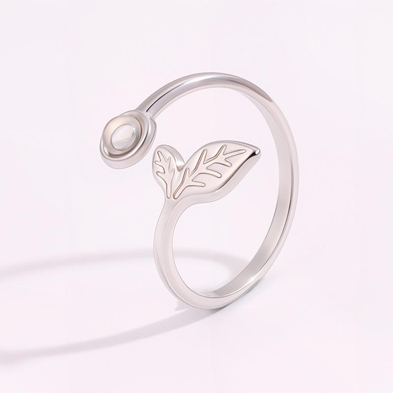 Offener Ring im Luxus-Stil mit Natursteinen in Blattform - Perfekt für Paare, Modischer Titan- und Stahlring