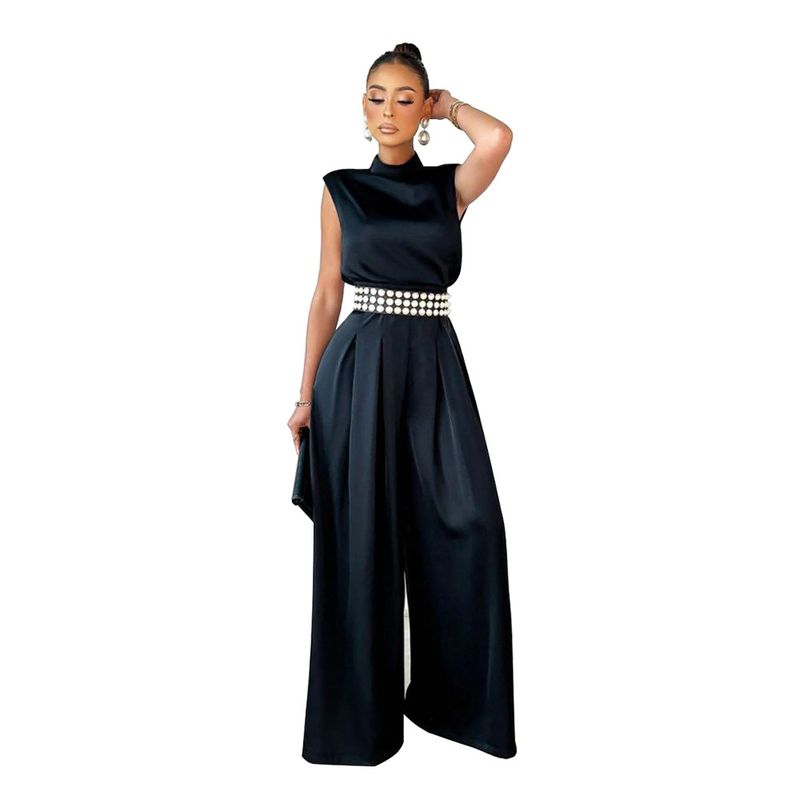 Women Sleeveless Casual Jumpsuit Fashion Female Fashionable Wide Leg Pants Fitted Waist Jumpsuit