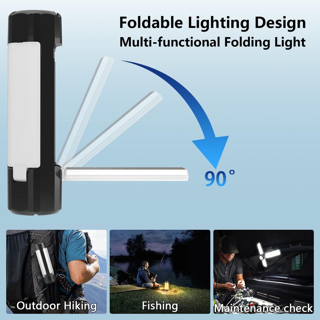 Solar Light Camping Lantern Lamp Rechargeable Foldable Tent Light with Hook Portable Flashlight Fishing Emergency Hiking Gift