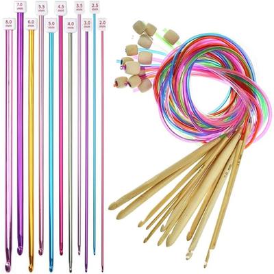 Set aus 23 Häkelnadeln, 12 farbige tunesische Rundhäkelnadeln mit Seil, 11 tunesische Häkelnadeln (2-8 Mm) Aluminium, Afghanische Häkelei