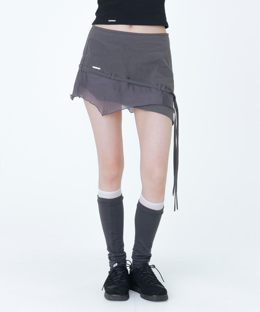 Miseki Seoul Diagonal Sheer String Mini Skirt Charcoal