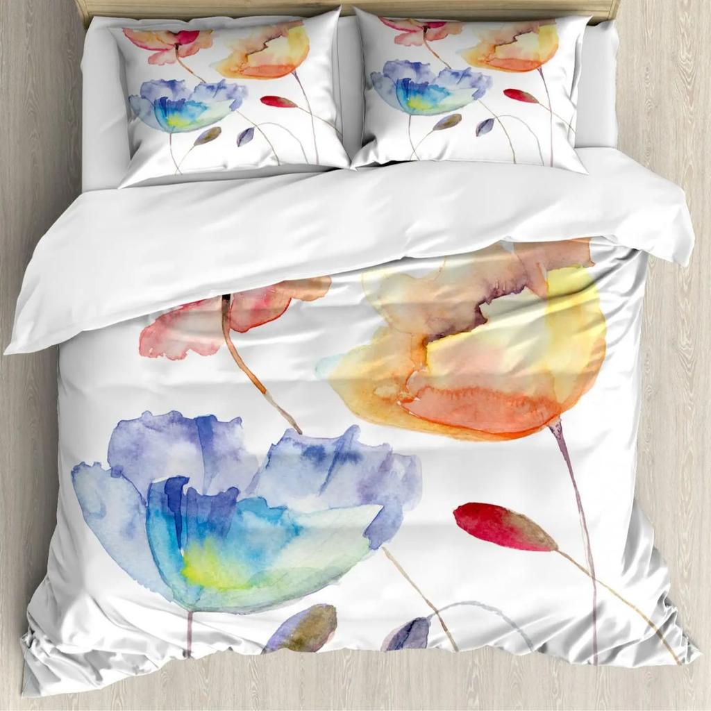 Watercolor Flower Duvet Set Bedding Three-Piece Set