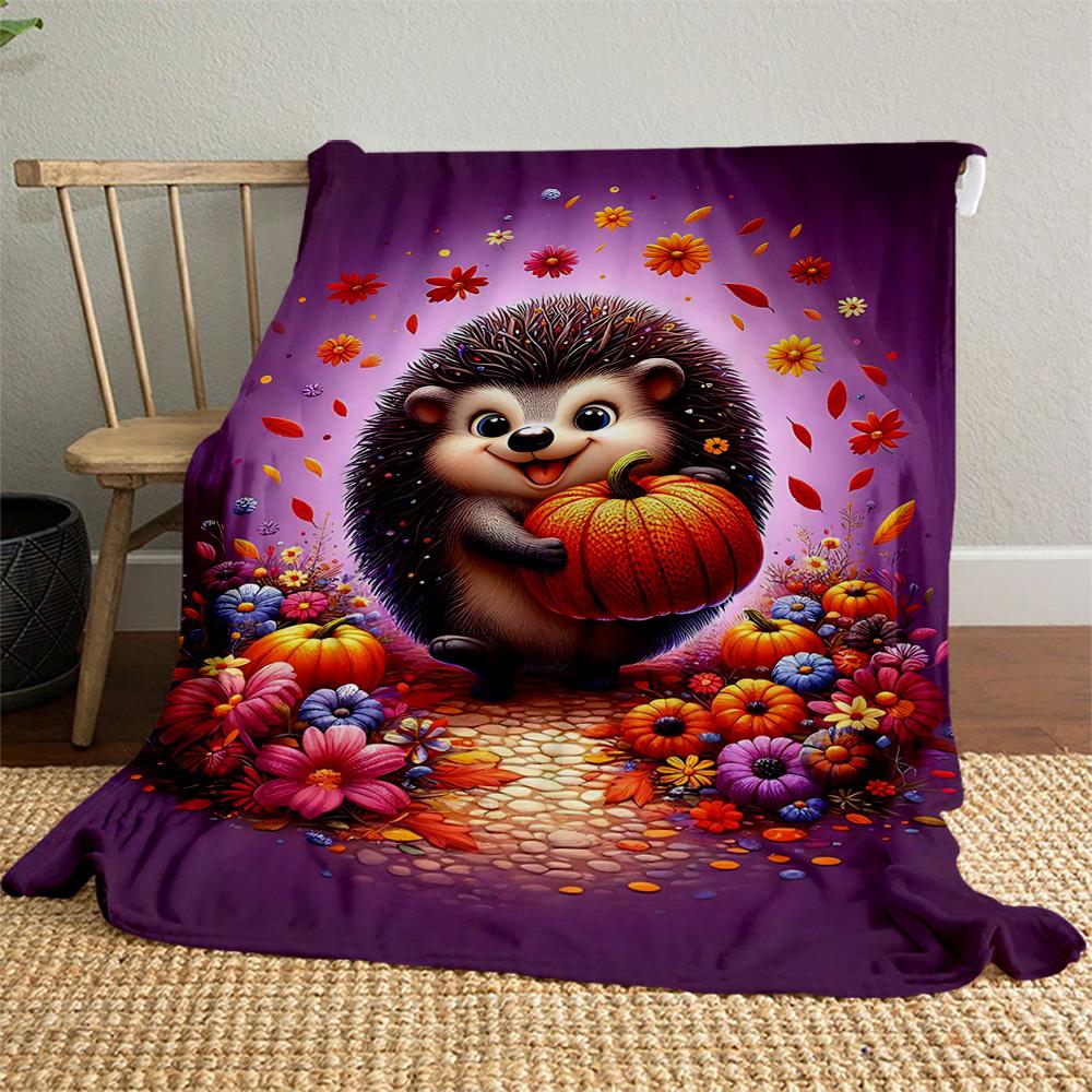 1PC Hedgehog, PumpkinOutdoor Flannel Blanket - Soft Plush Decor for Picnics, camping, Bedroom, Playroom, Office, or Lunch Break 1323A