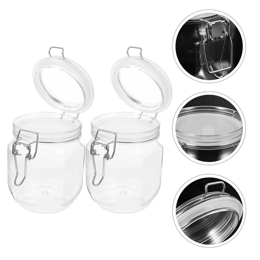 2 Pcs Honey Pot for Kitchen Storage Jars Plastic Containers with Lids Coffee Food Cover Bottle Preservation
