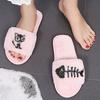 Fashion Fashion Crystal Cartoon Cat Fur Slippers Women Comfort Faux Fur Cotton Slippers Woman Winter Open Toe House Plush Slides Mujer